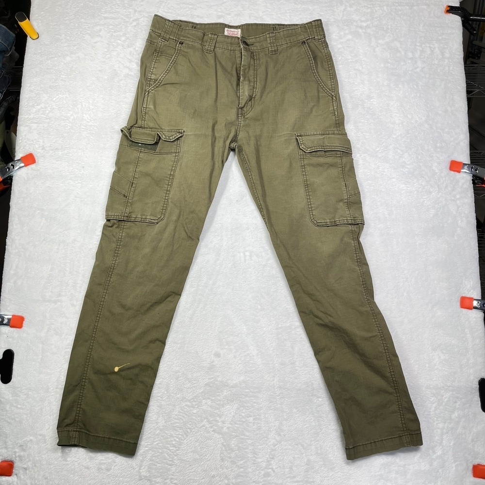 Levi Strauss Two Horse Cargo Skinny Jeans Mens Olive Green Denim Utility - 33X30